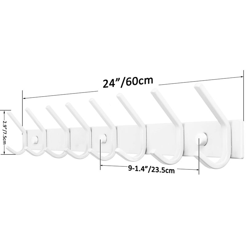 WEBI Coat Rack Wall Mount,8 Hooks,24" Long Coat Hooks Wall Mounted,Coat Hanger Wall,Hook Rack,Jacket Hooks for Hanging Coats,Hat,Clothes,White,2 Packs - Image 2